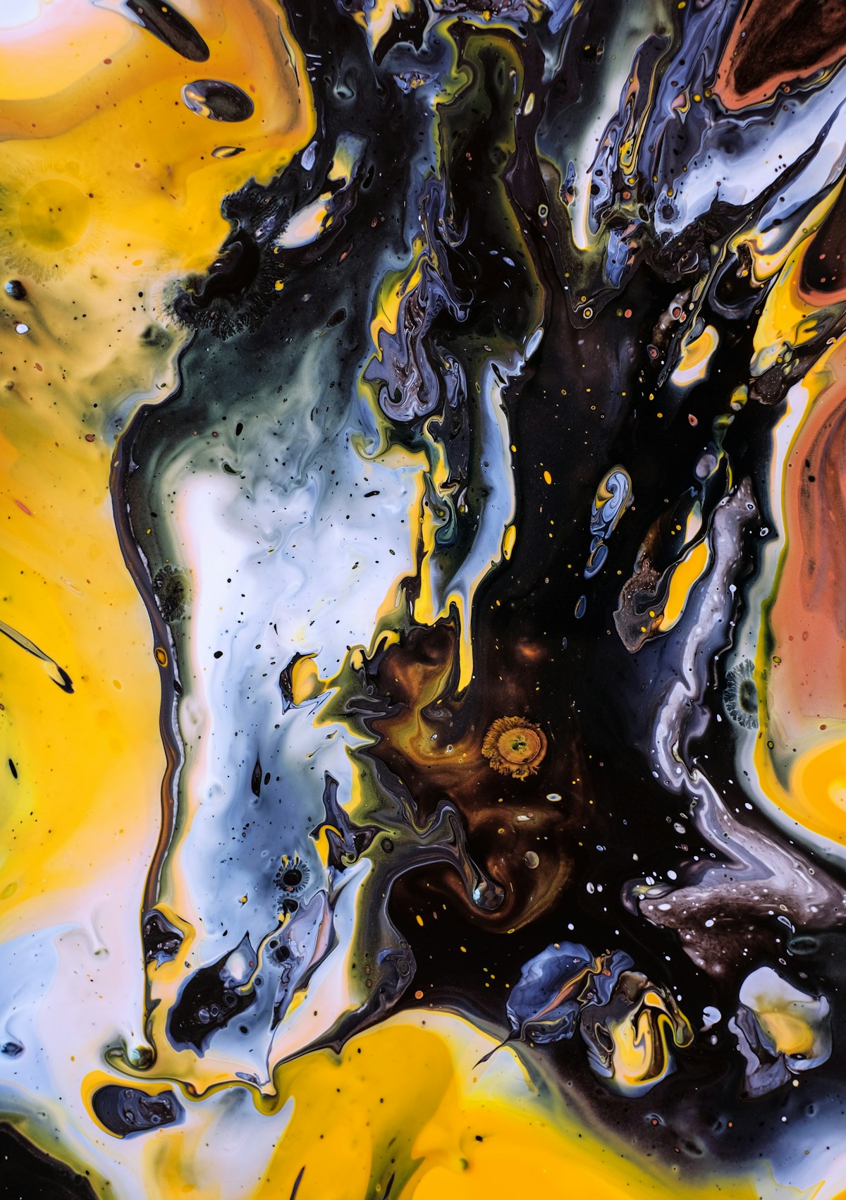 Abstract study in black, yellow, and pale blue